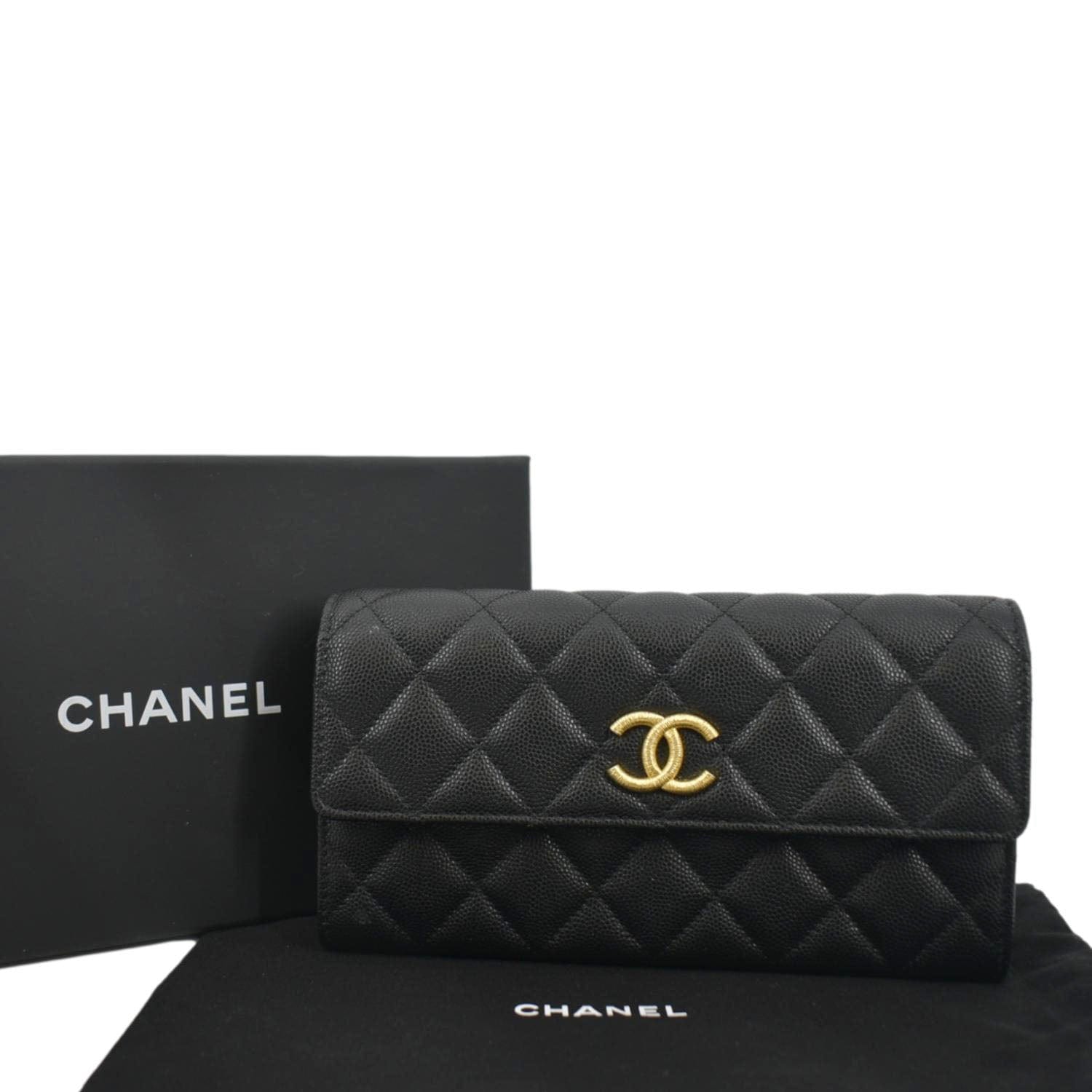 CHANEL Long Flap Quilted Caviar Wallet Black