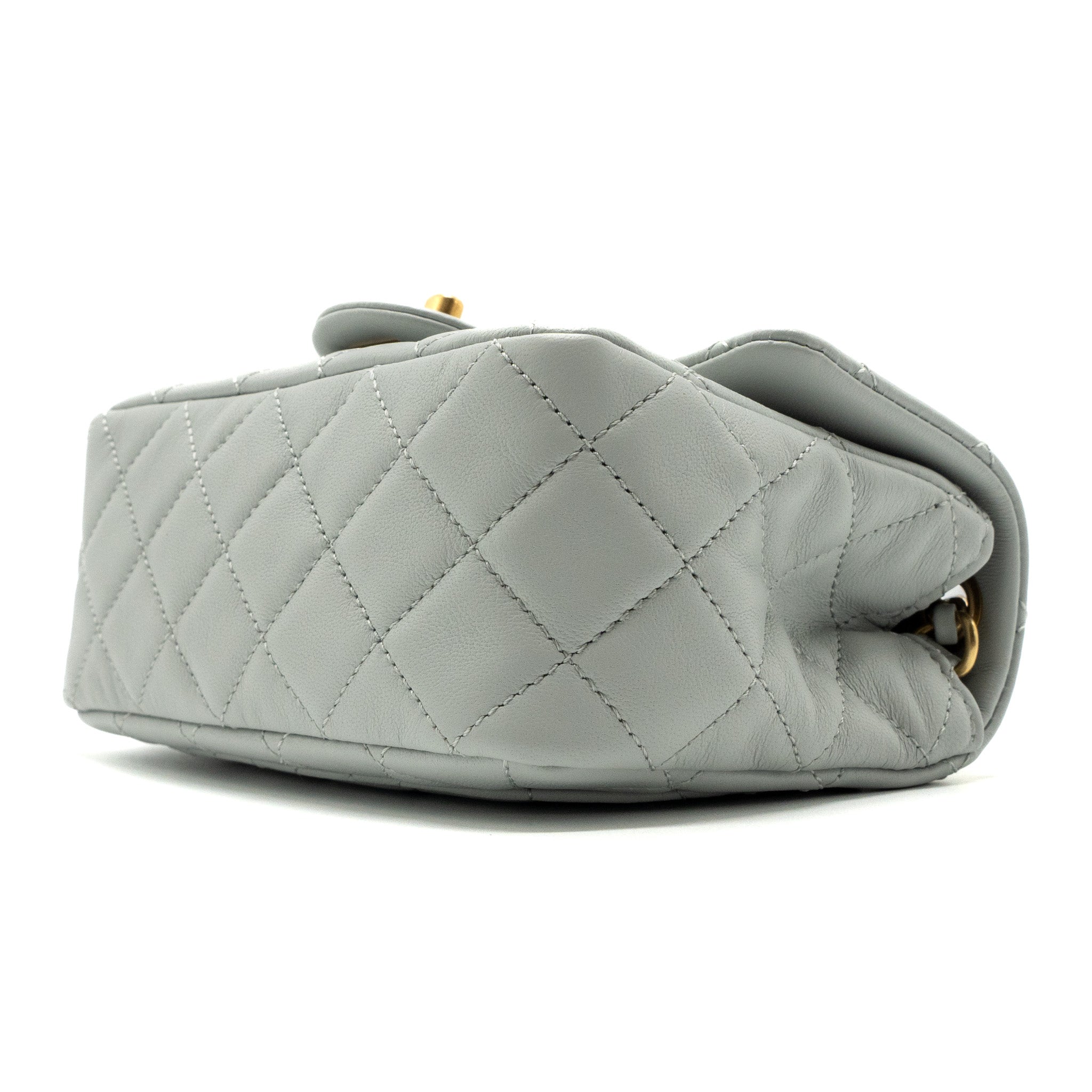 Chanel 23C pearl crush mini square flap bag lambskin grey  (microchip)