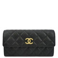 CHANEL Long Flap Quilted Caviar Wallet Black