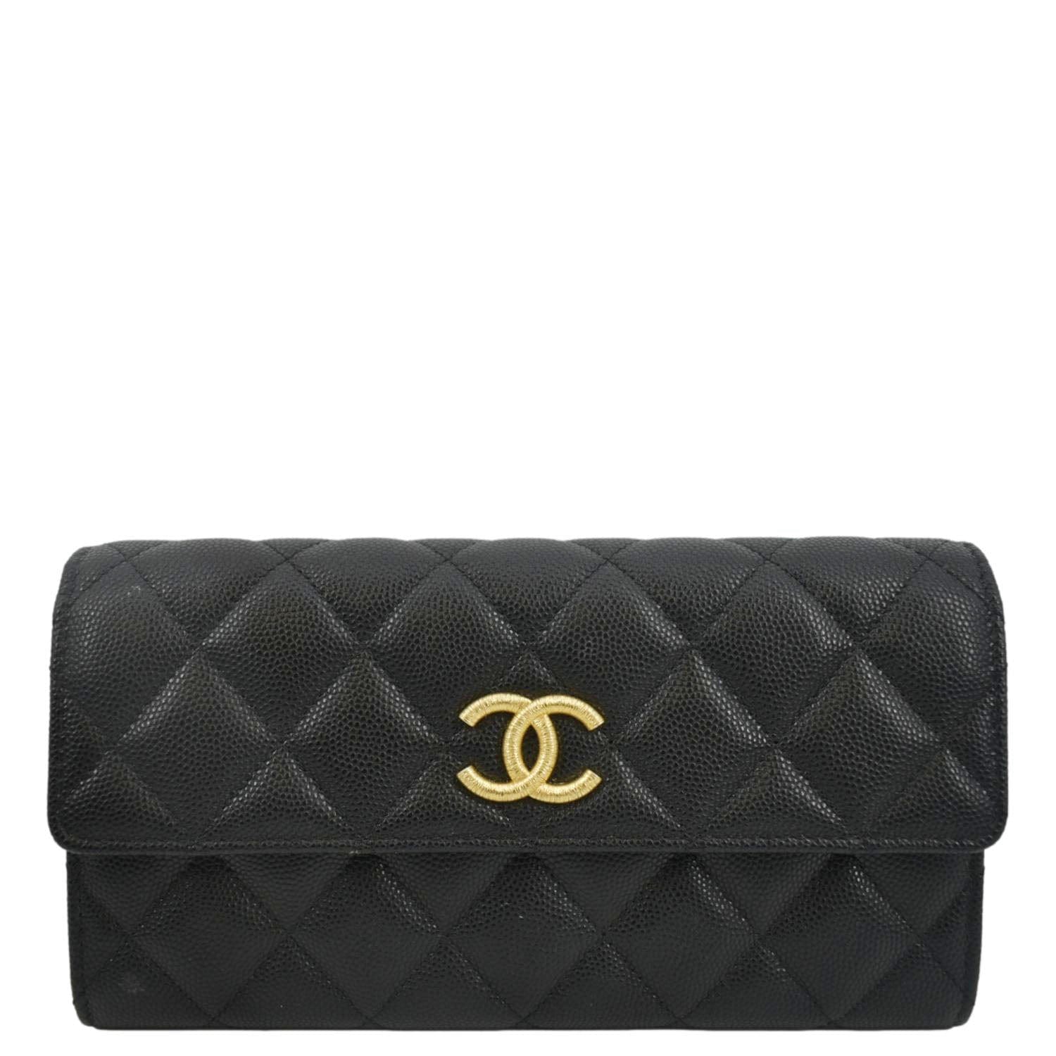 CHANEL Long Flap Quilted Caviar Wallet Black