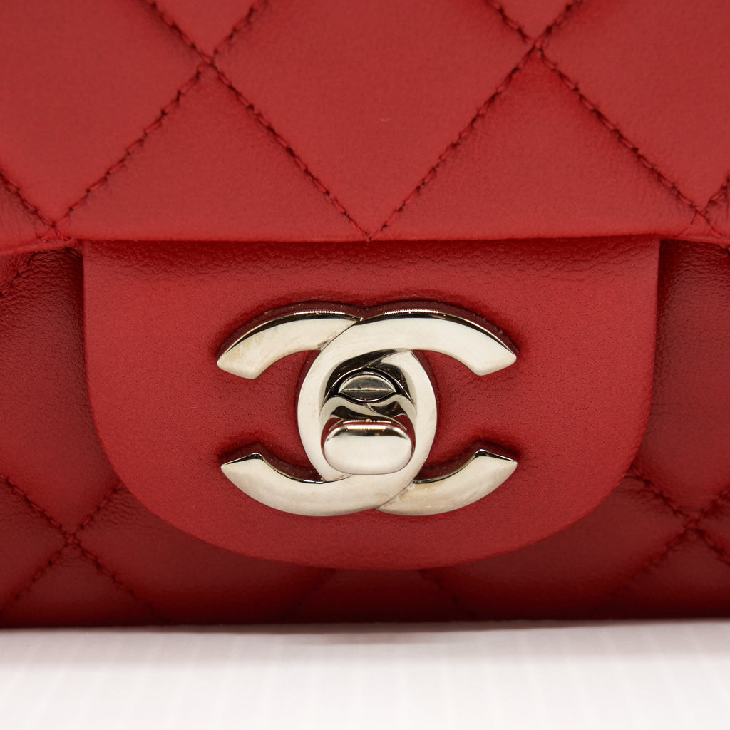 Chanel Mini Square Flap Bag Lambskin Red