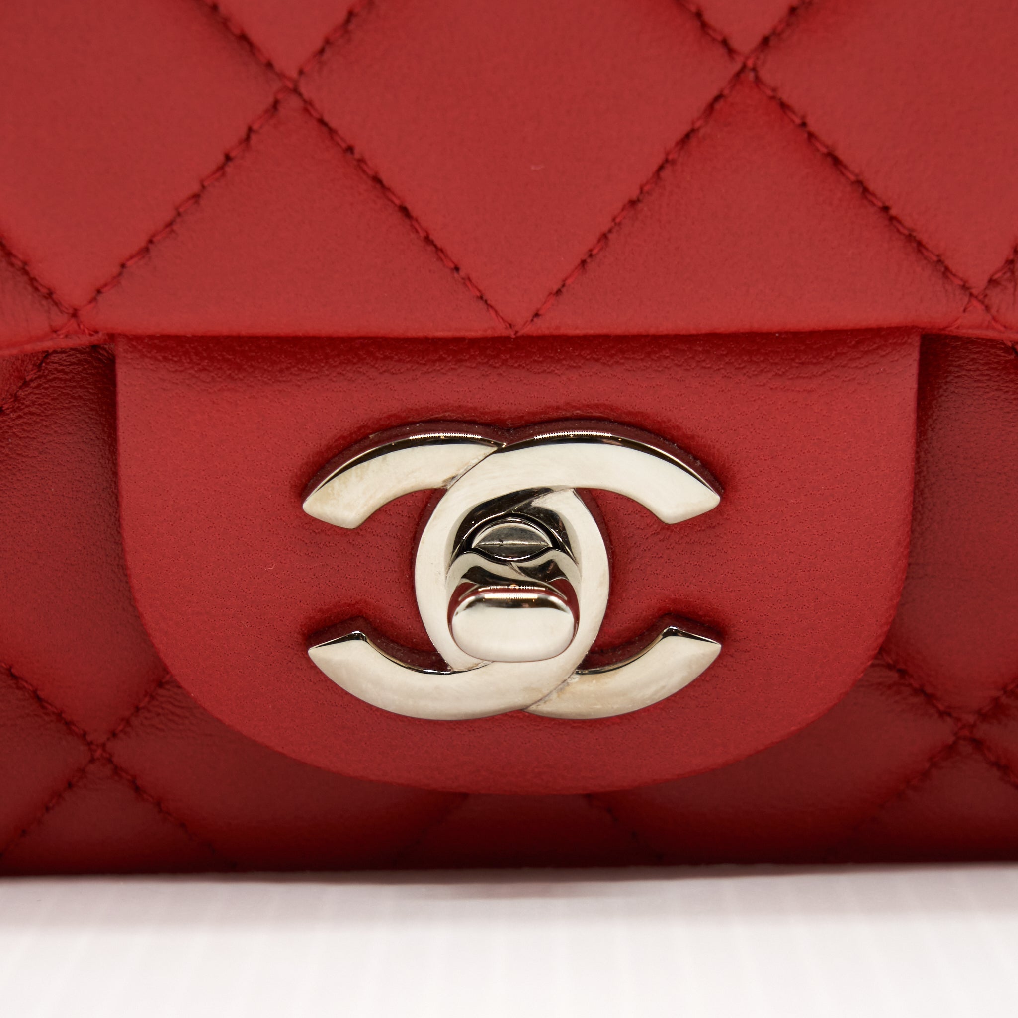 Chanel Mini Square Flap Bag Lambskin Red