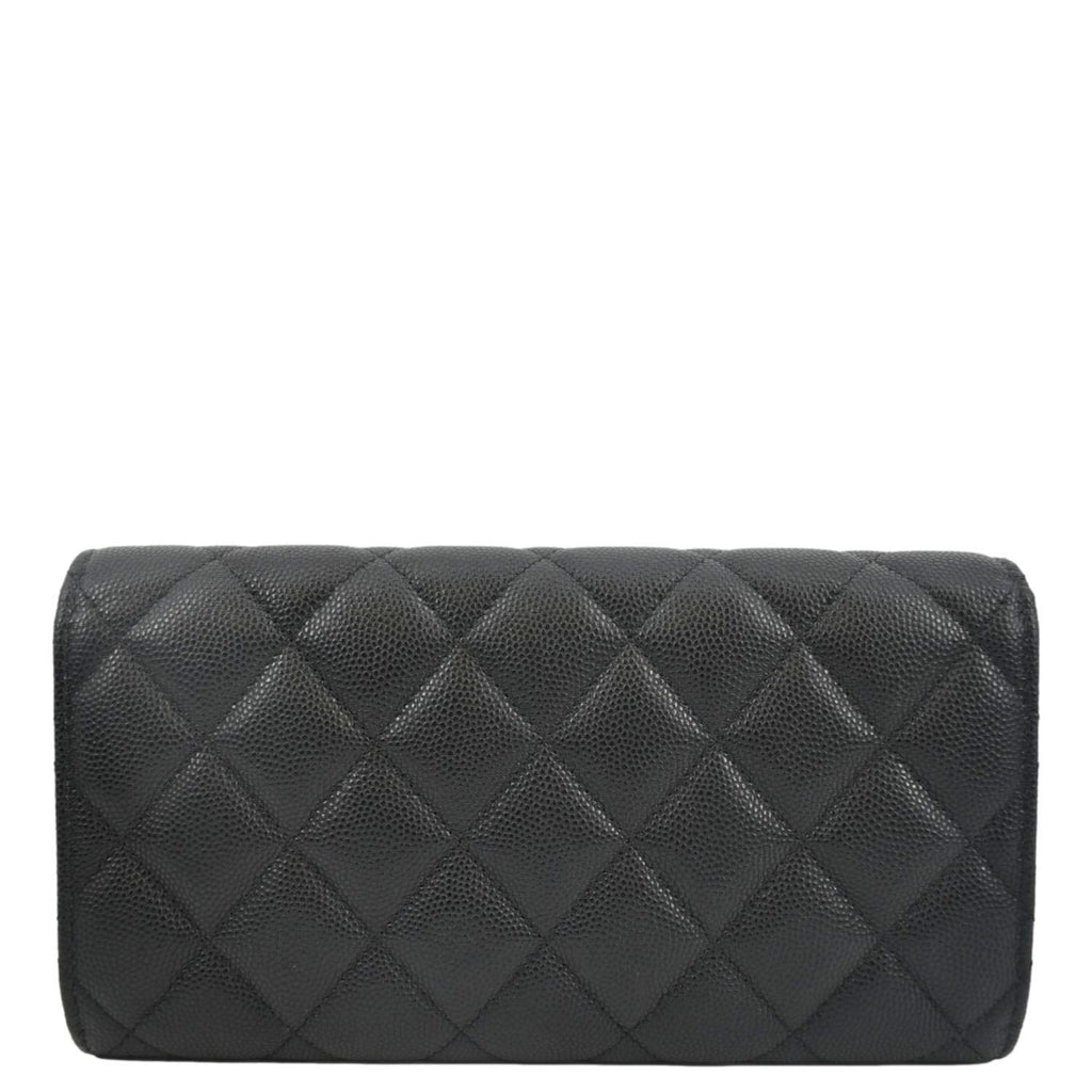CHANEL Long Flap Quilted Caviar Wallet Black