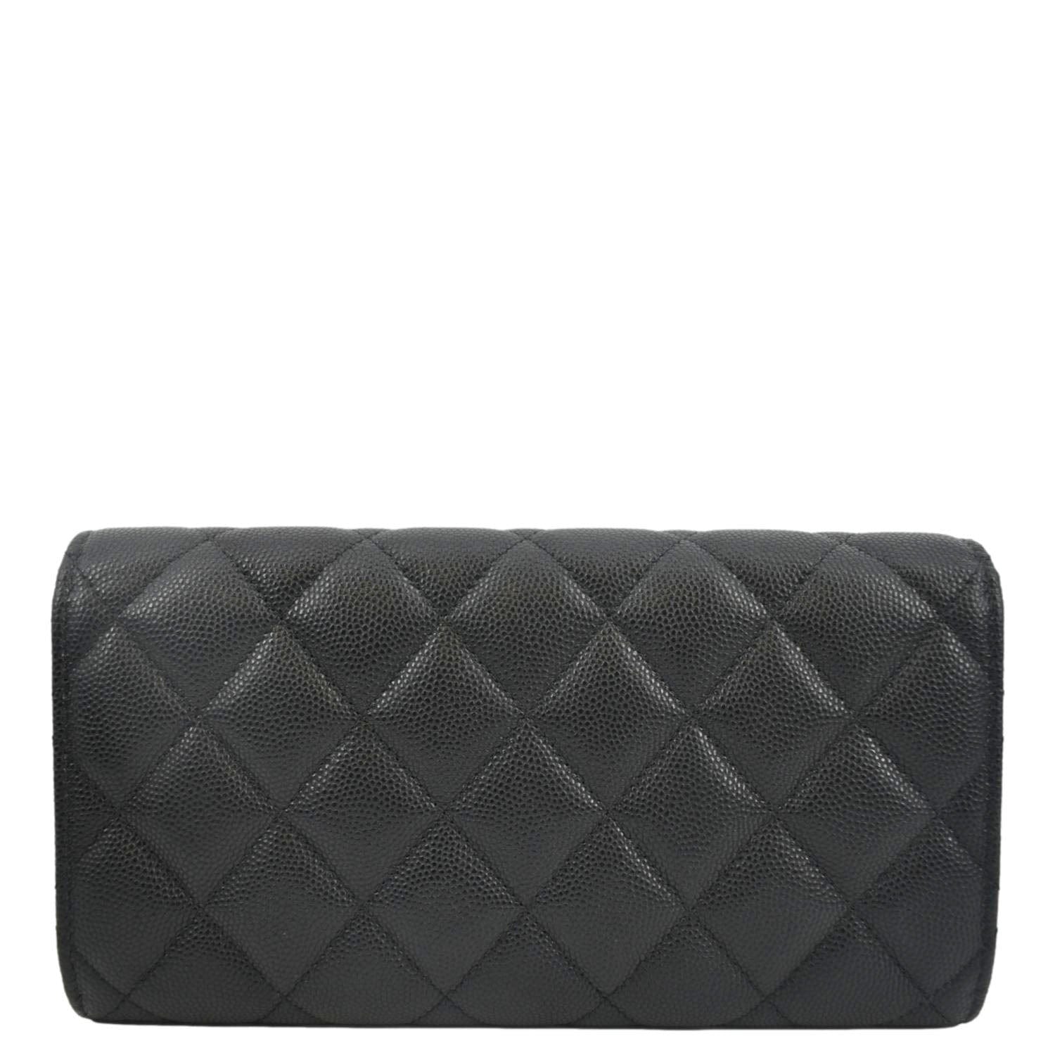 CHANEL Long Flap Quilted Caviar Wallet Black