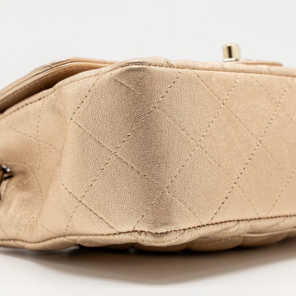 Chanel Mini Rectangular flap bag lambskin metallic gold L
