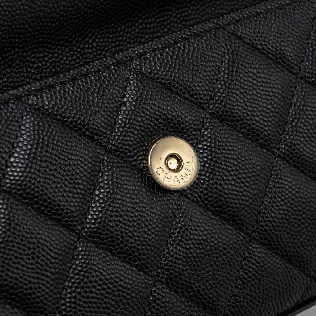 Chanel top handle mini flap bag with chain caviar black L (microchip)