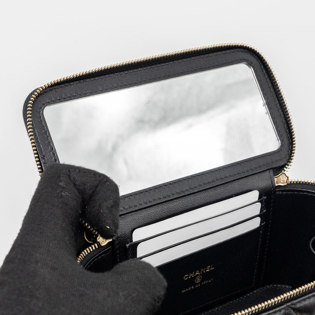Chanel Top Handle Long Vanity Case Lambskin Black L (Microchip)