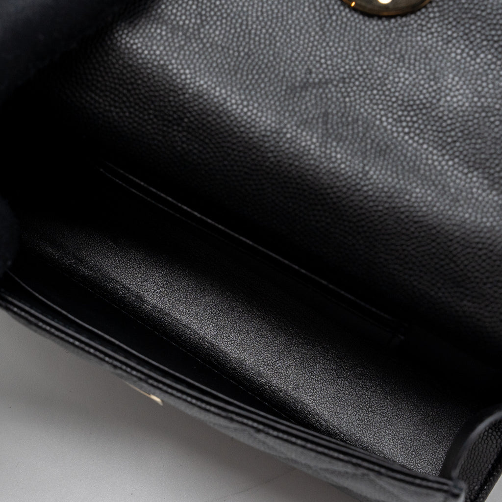 Chanel top handle mini flap bag with chain caviar black L (microchip)