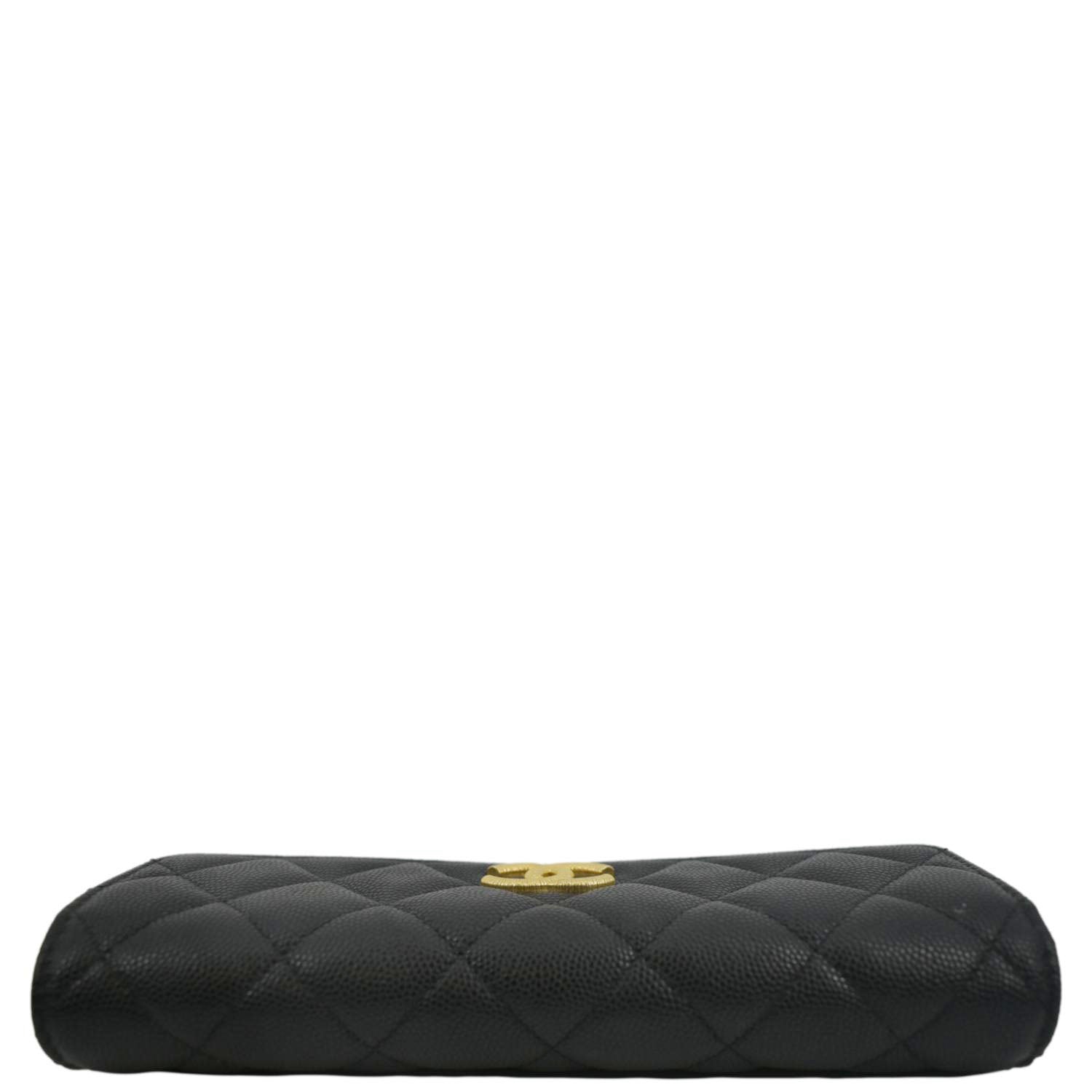 CHANEL Long Flap Quilted Caviar Wallet Black