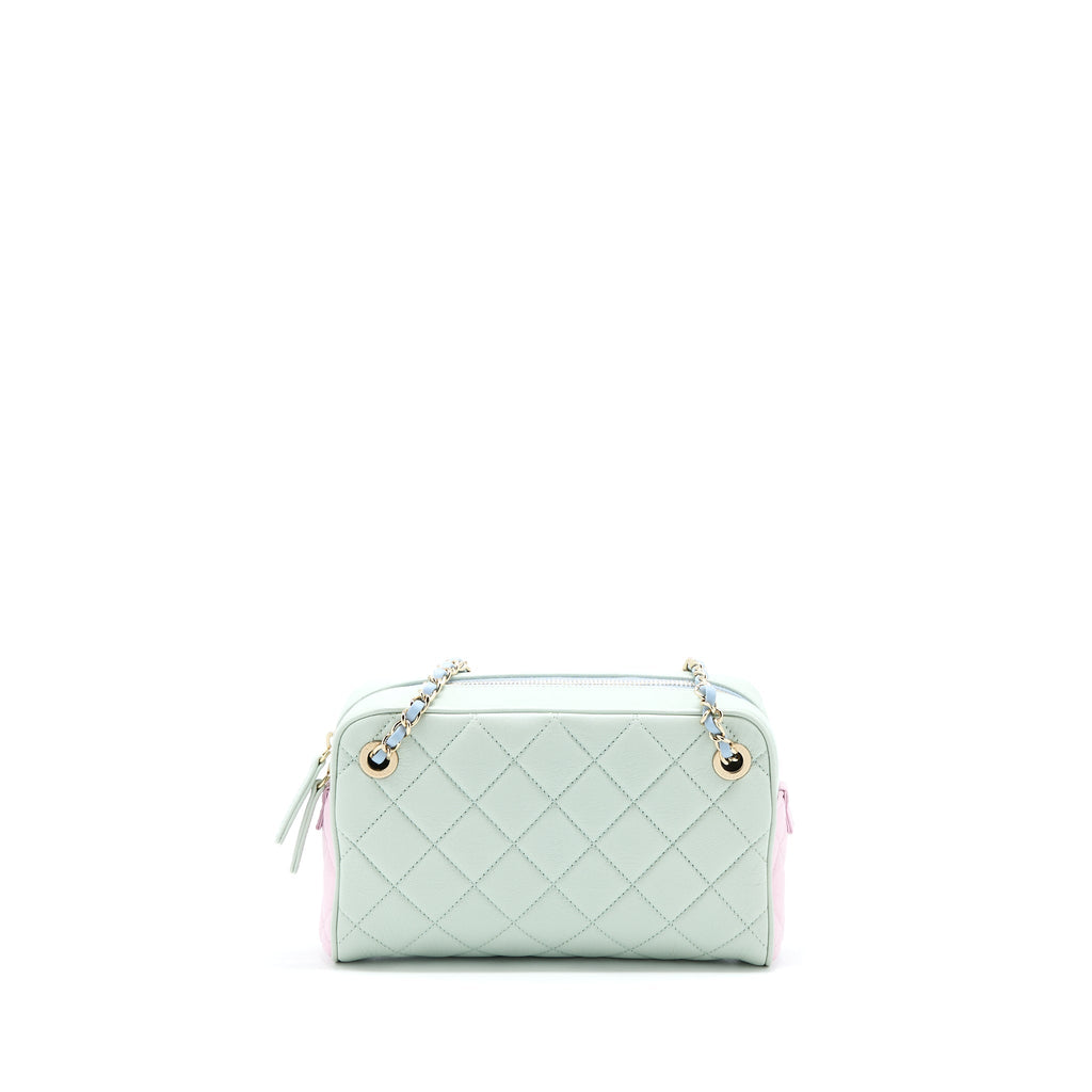 Chanel Small Camera Case Tricolour Goatskin Green Blue Pink L