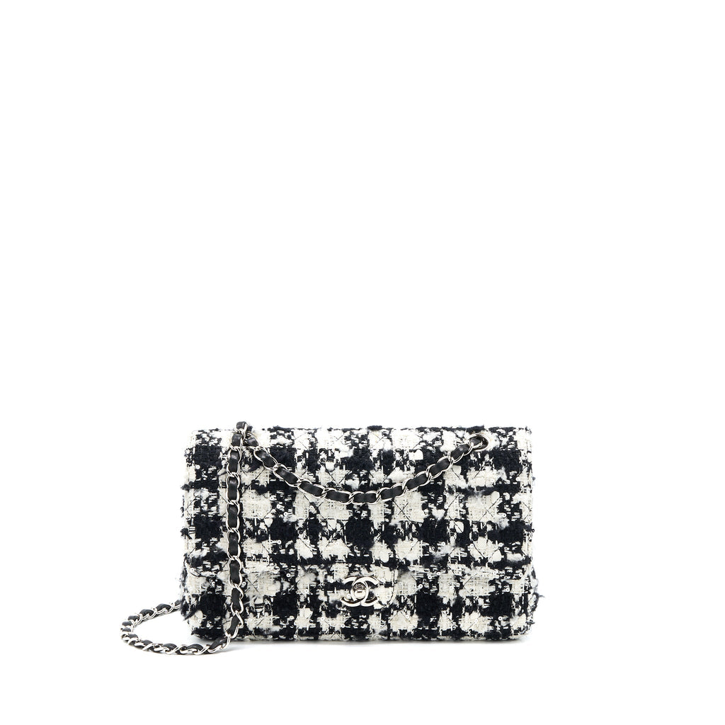Chanel Vintage Medium Classic Flap Bag Tweed Black And White