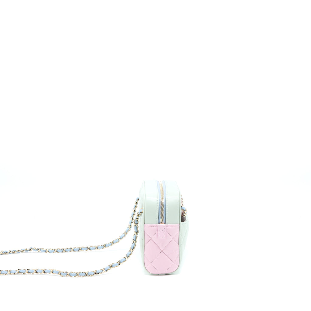Chanel Small Camera Case Tricolour Goatskin Green Blue Pink L