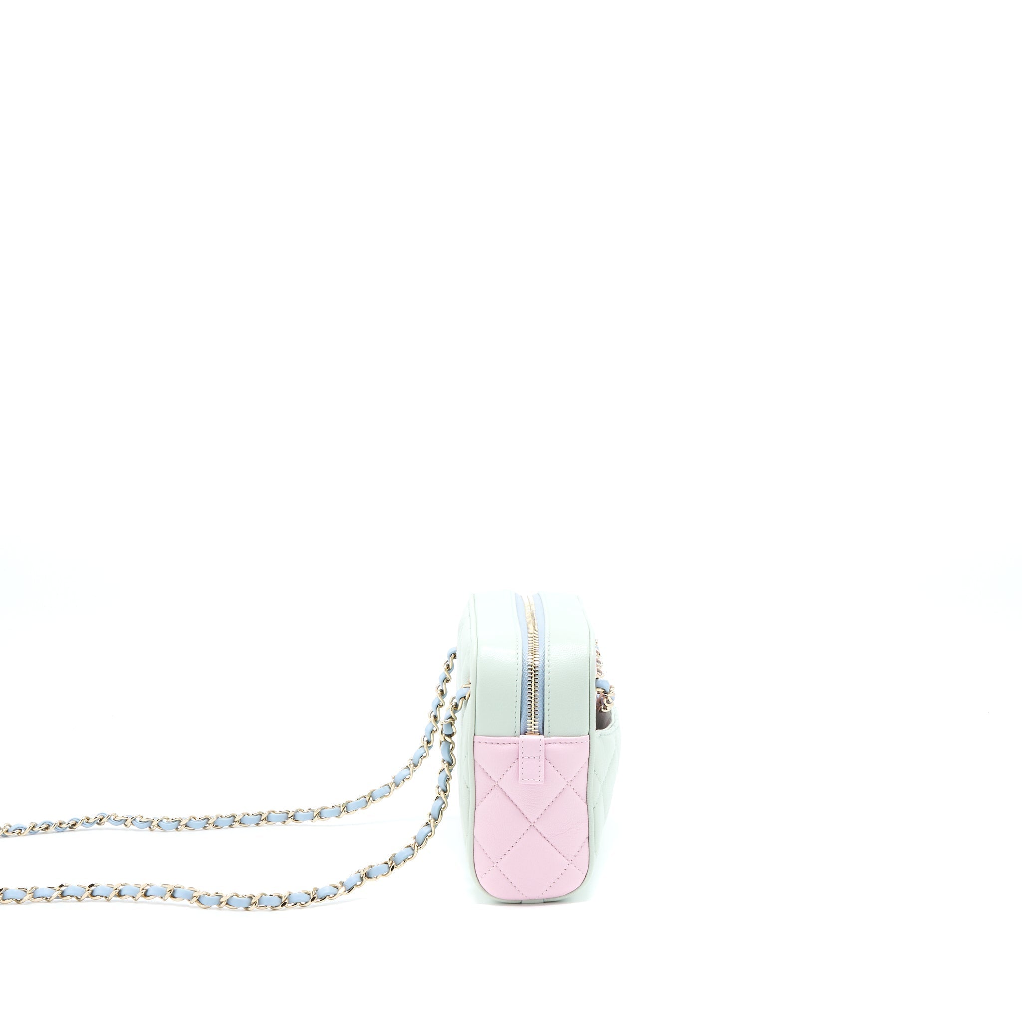 Chanel Small Camera Case Tricolour Goatskin Green Blue Pink L