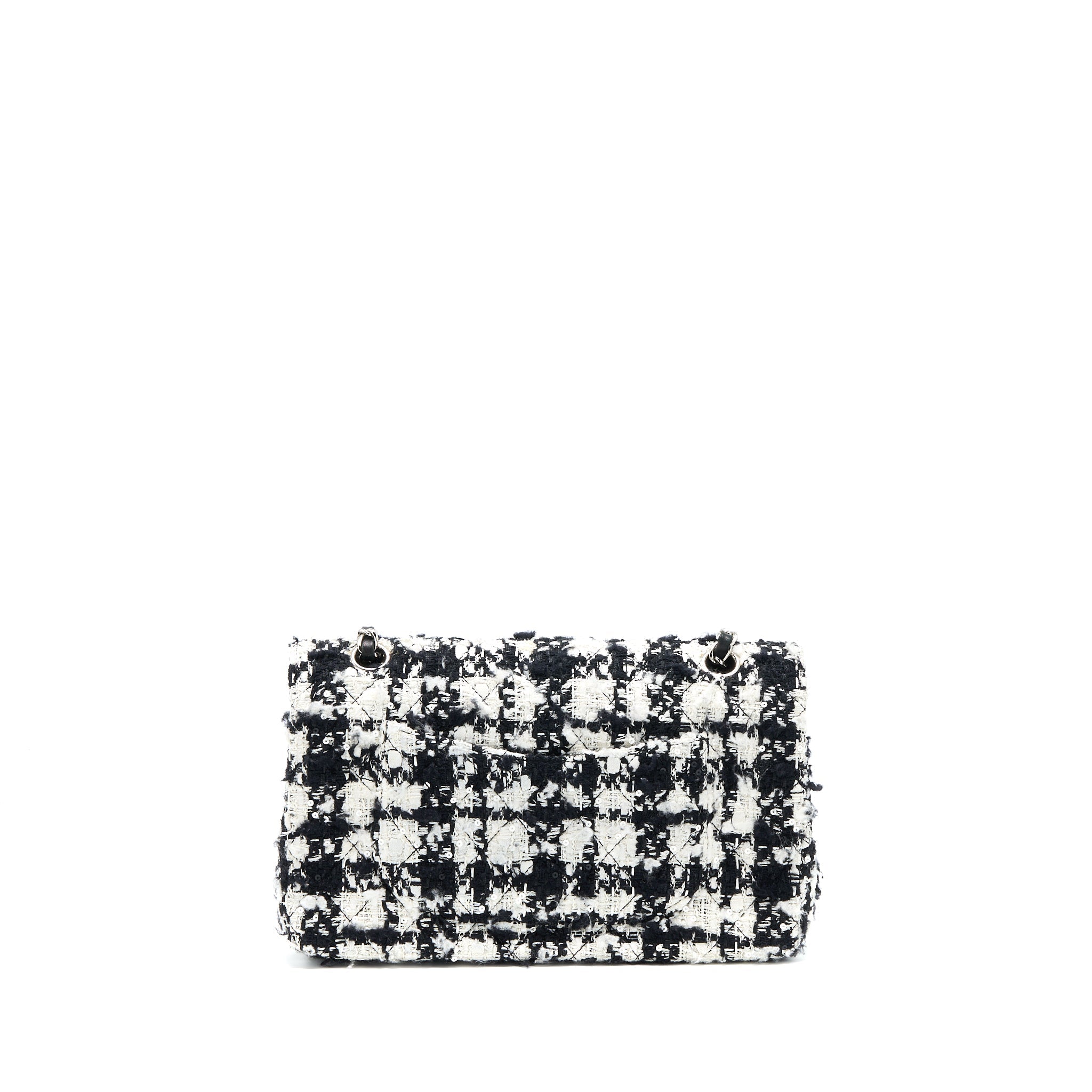 Chanel Vintage Medium Classic Flap Bag Tweed Black And White