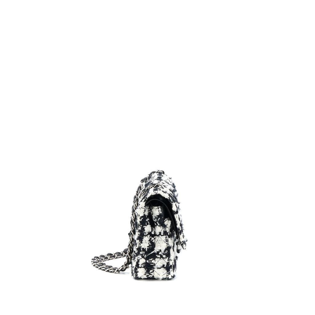 Chanel Vintage Medium Classic Flap Bag Tweed Black And White