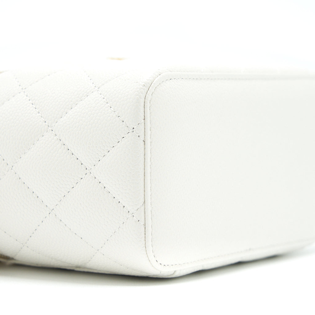 Chanel 22S Logo Top Handle Long Vanity Caviar White