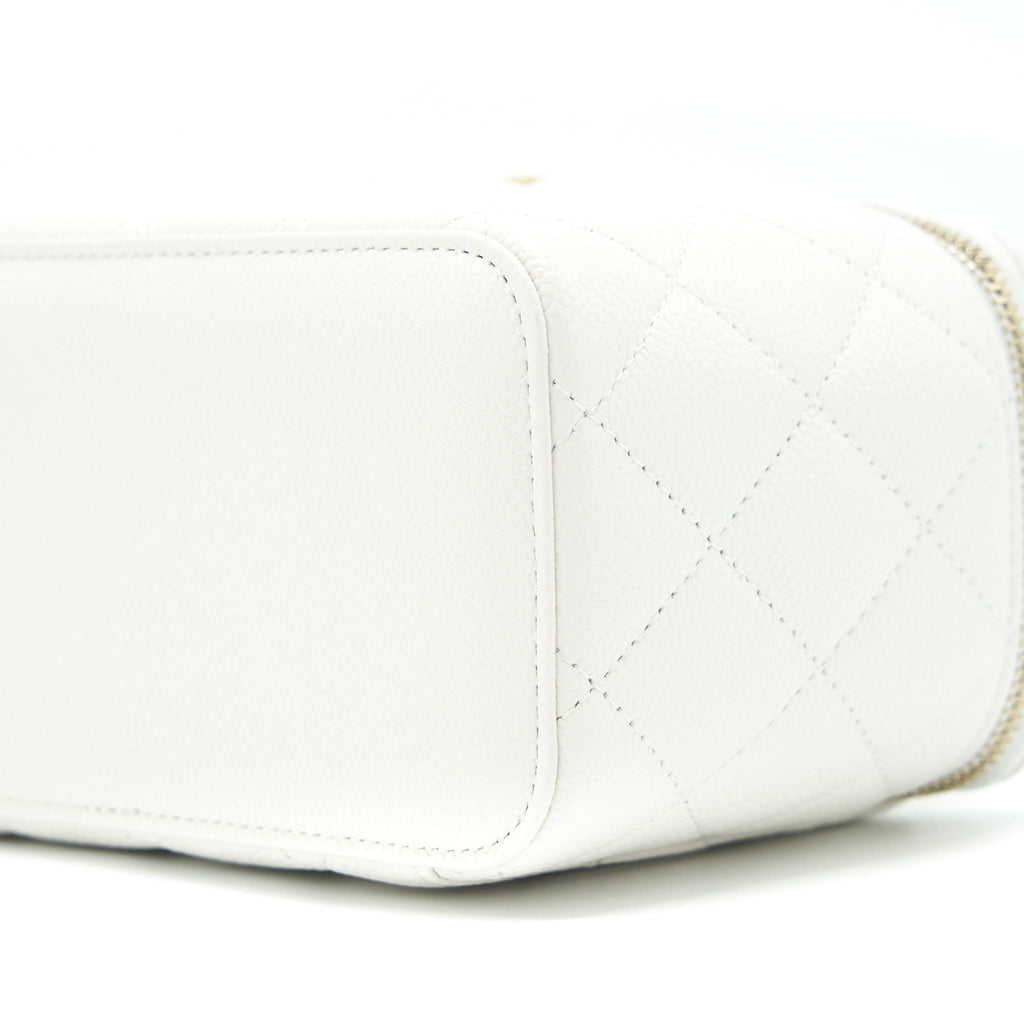 Chanel 22S Logo Top Handle Long Vanity Caviar White