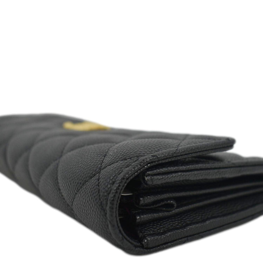CHANEL Long Flap Quilted Caviar Wallet Black