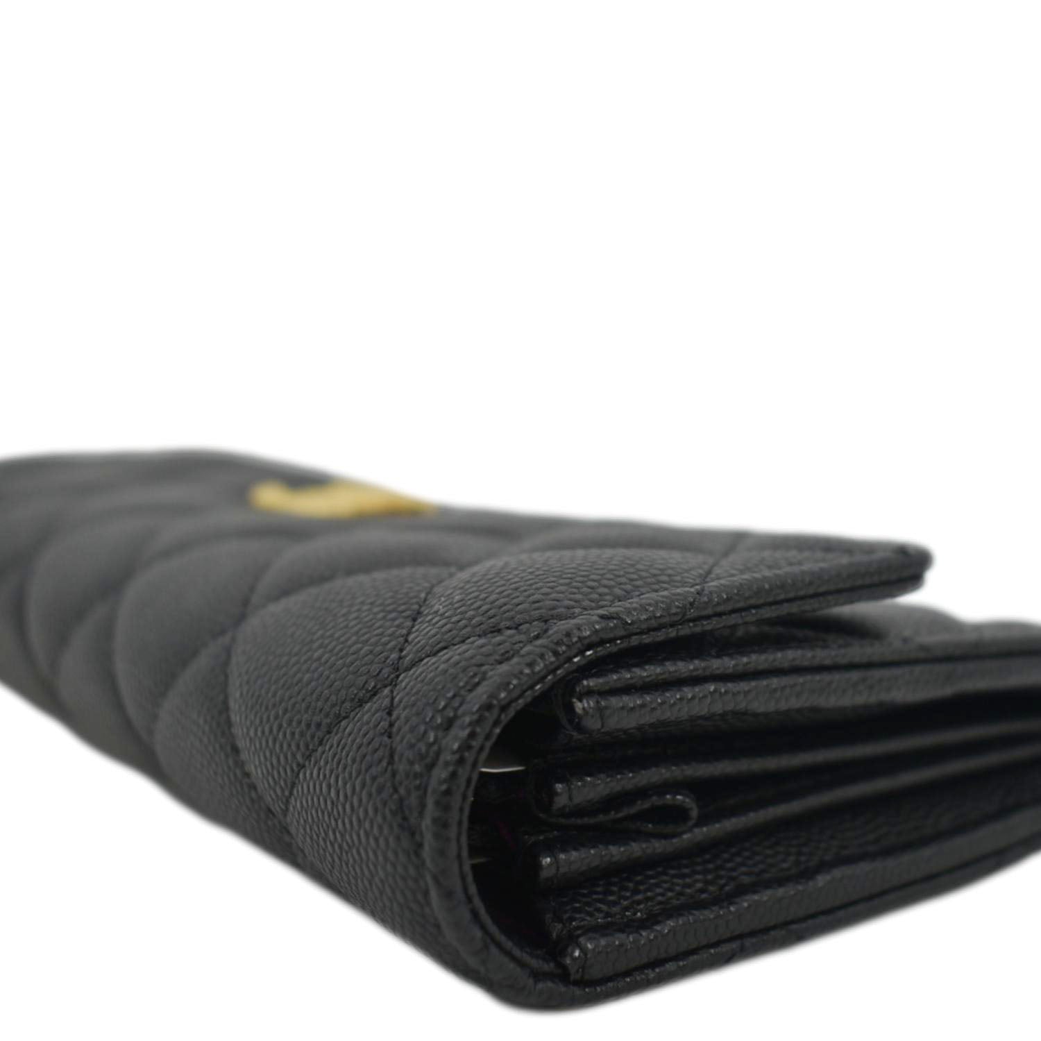 CHANEL Long Flap Quilted Caviar Wallet Black