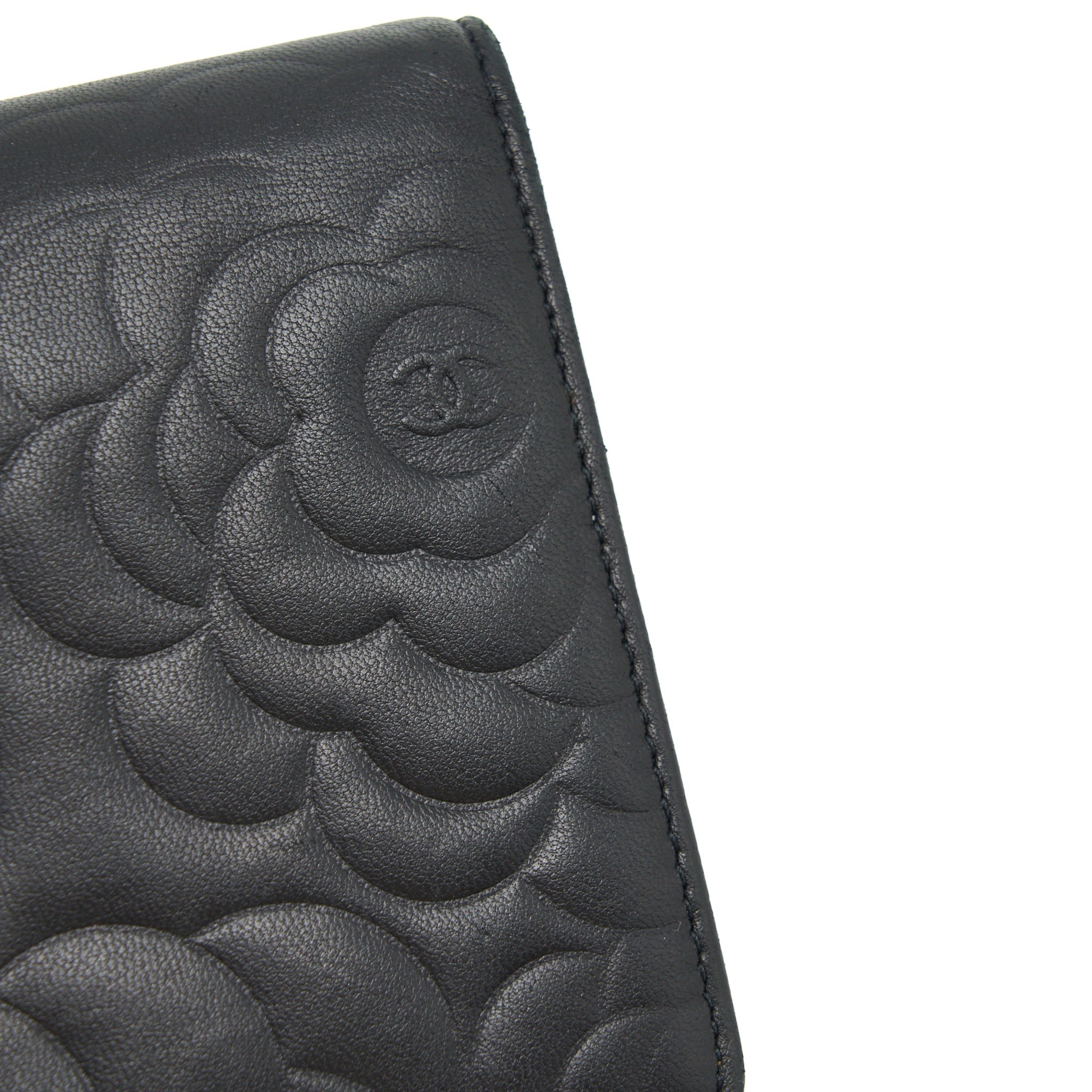 Chanel Camellia Fold Long Wallet Lambskin black / silver
