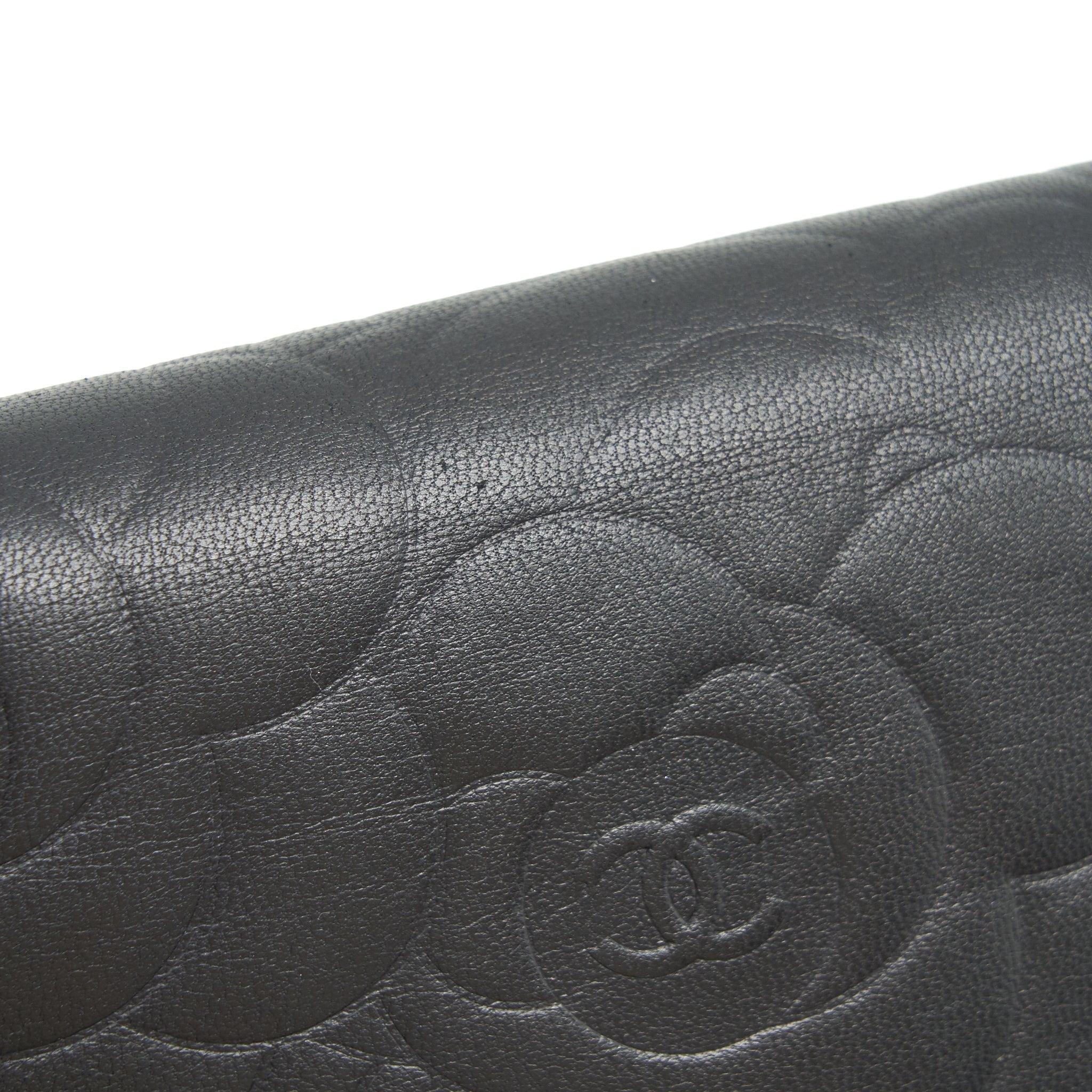 Chanel Camellia Fold Long Wallet Lambskin black / silver