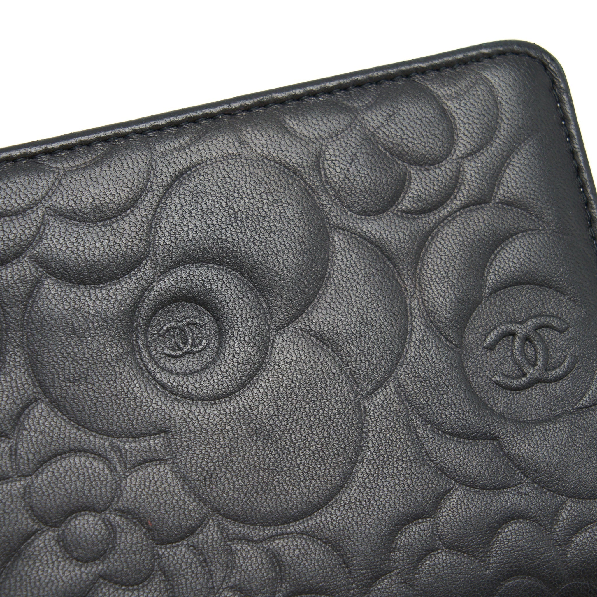 Chanel Camellia Fold Long Wallet Lambskin black / silver