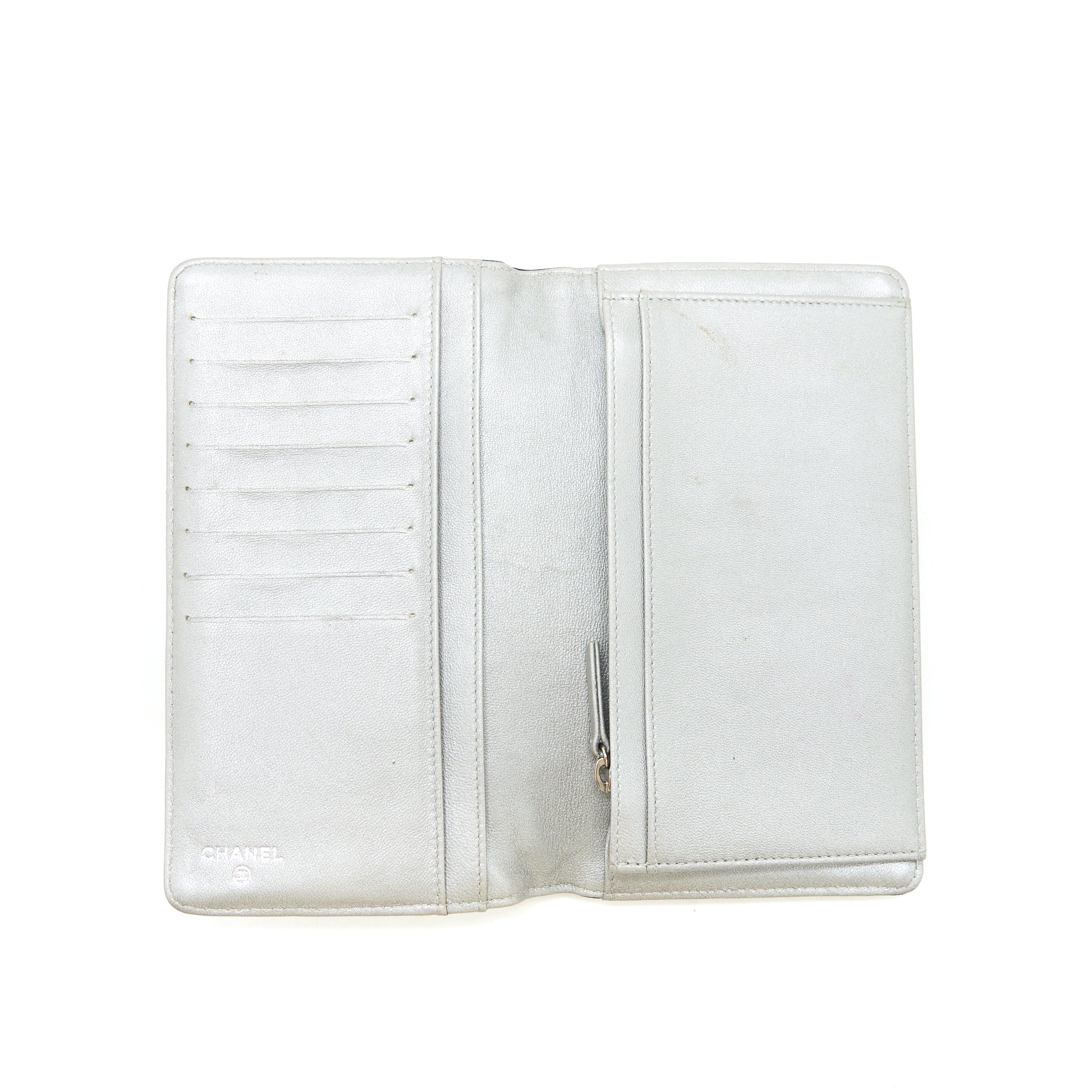 Chanel Camellia Fold Long Wallet Lambskin black / silver