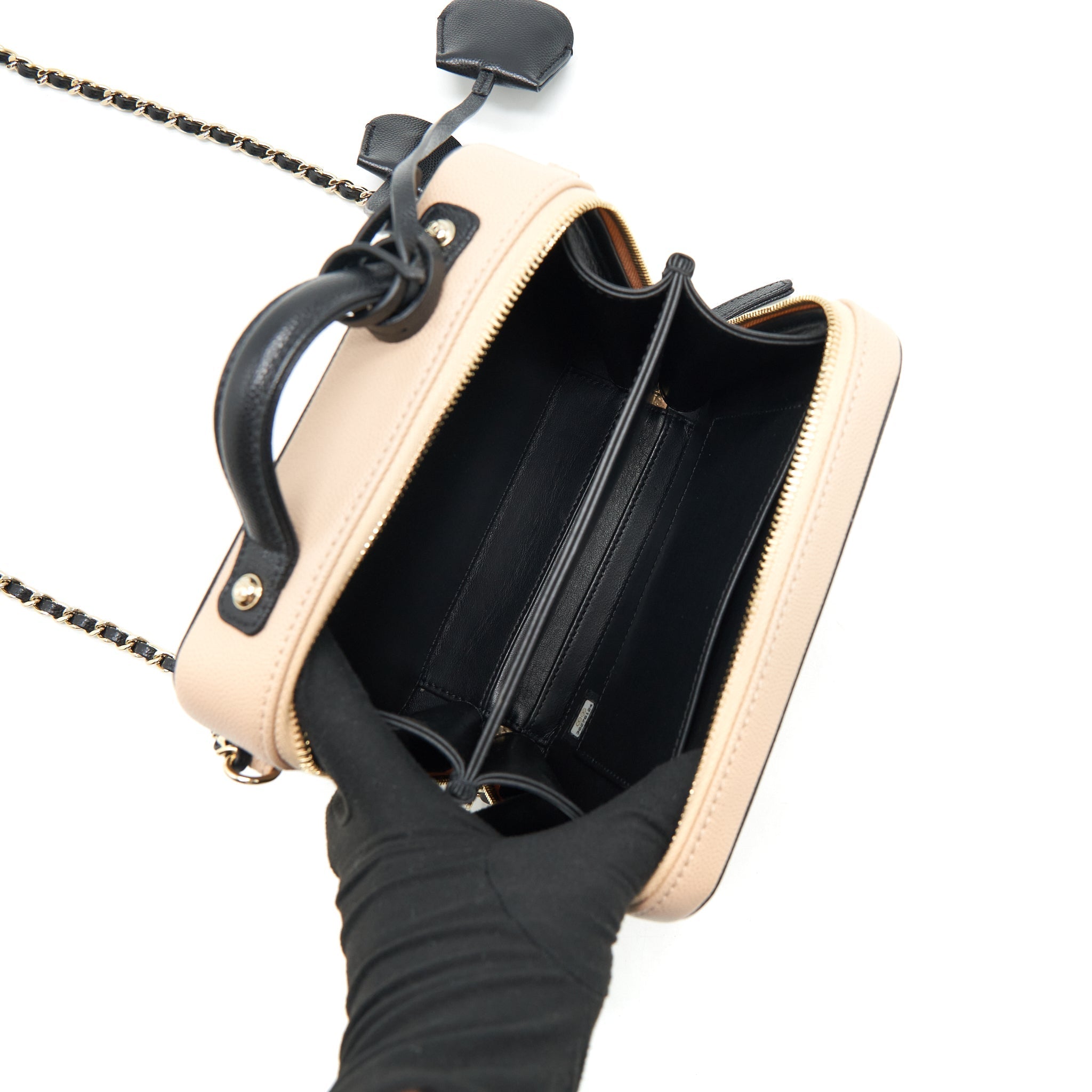 Chanel Vanity Filigree Caviar Beige&Black L