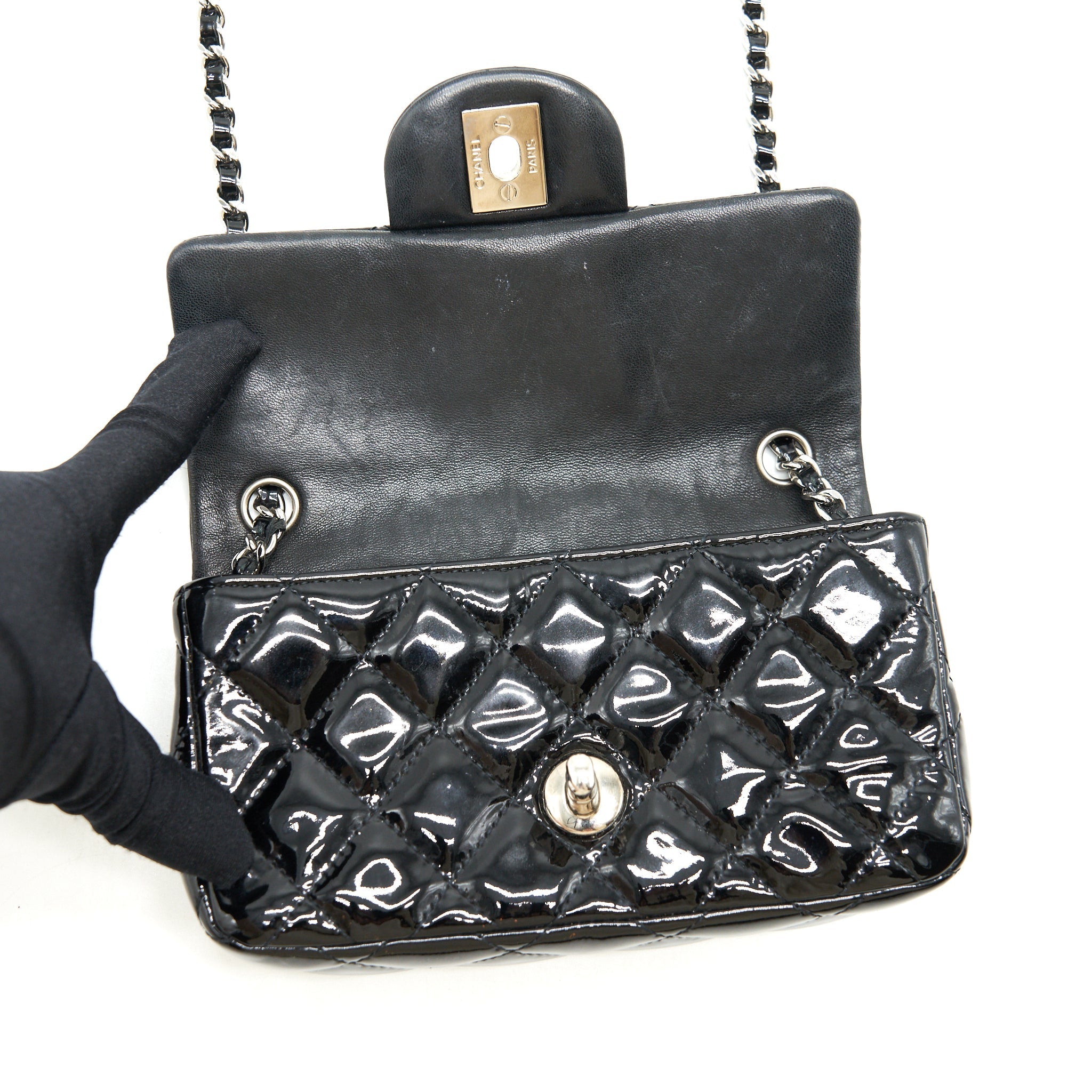 Chanel super mini Rectangular flap Bag Patent black
