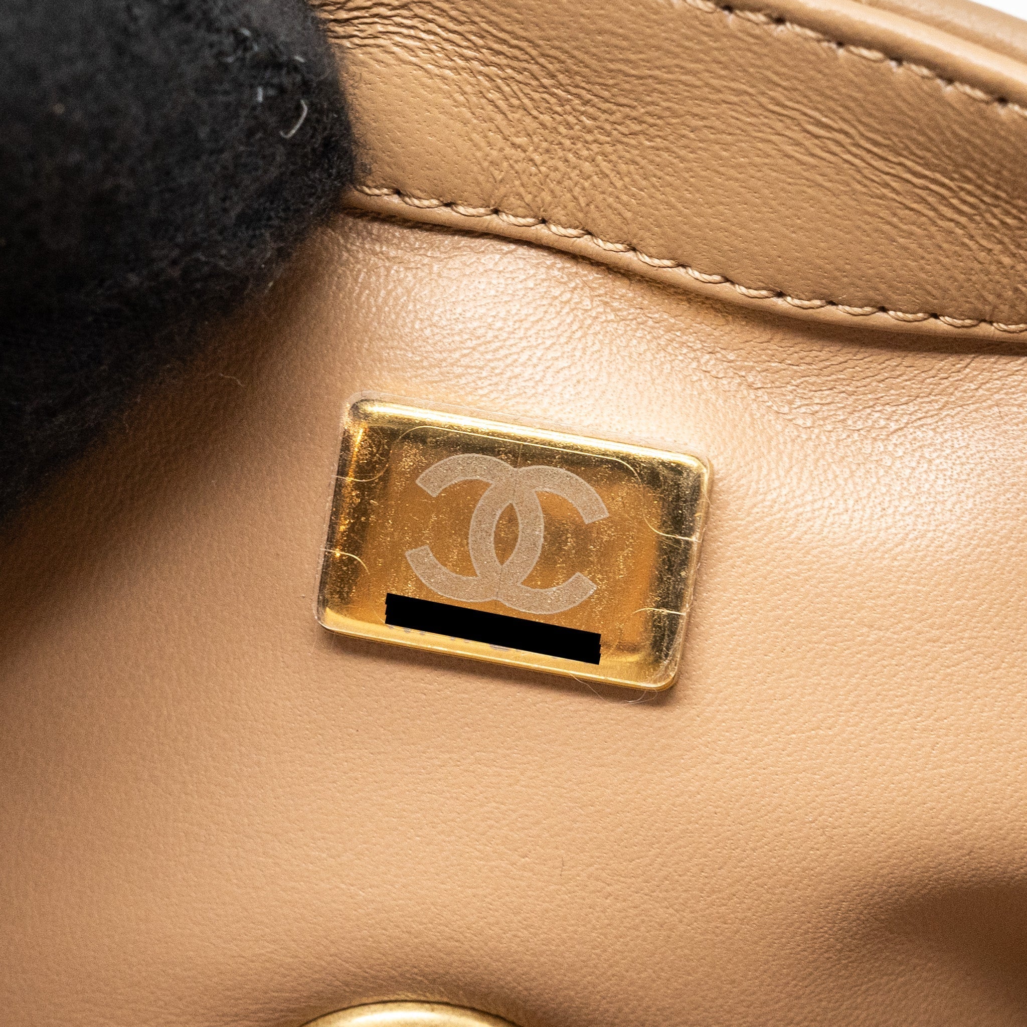 Chanel 22B pearl crush mini rectangular flap bag lambskin dark Beige  (Microchip)