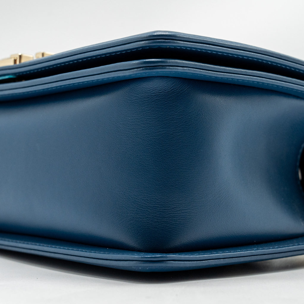 Chanel Medium Chevron Boy Bag Calfskin Blue