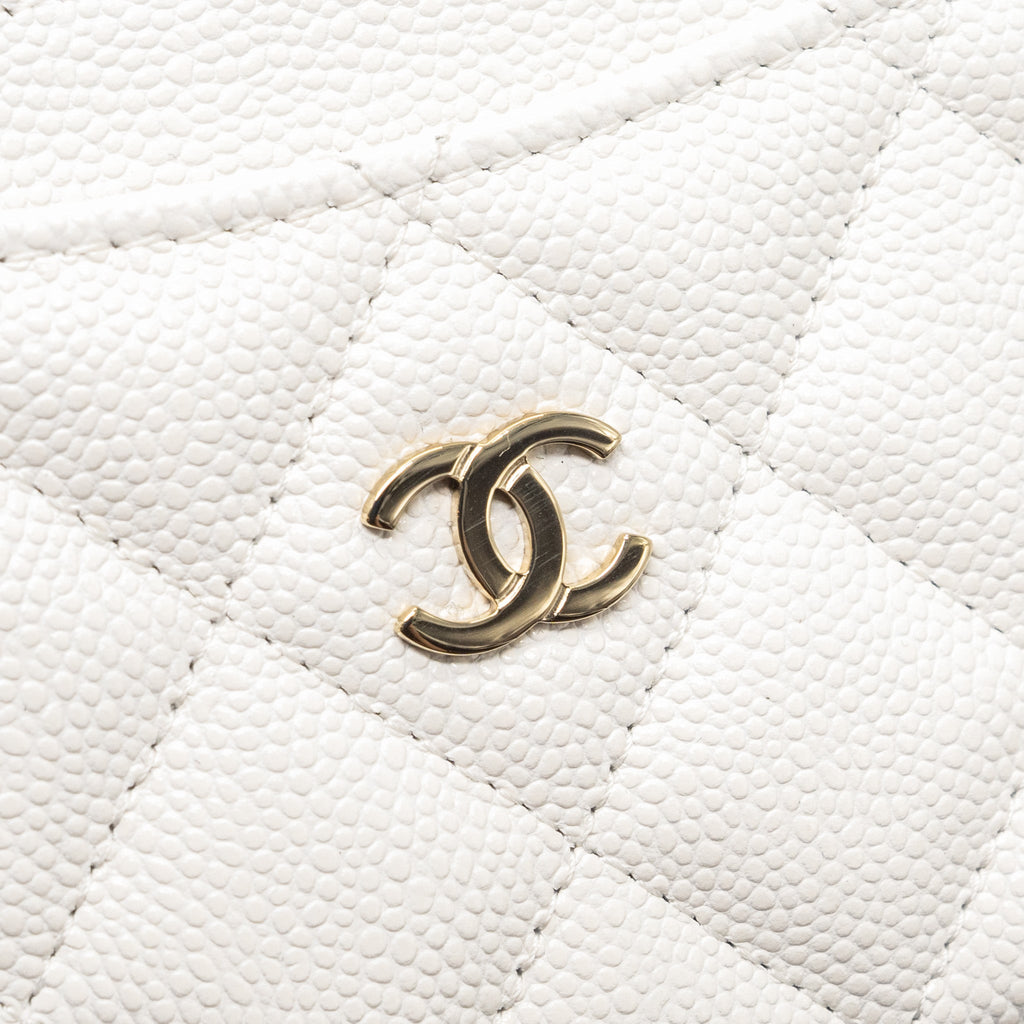 Chanel Classic Card Holder Caviar White L (Microchip)