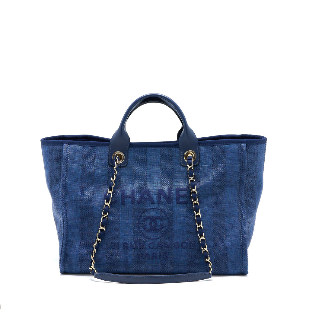 Chanel Deauville Tote Bag Canvas Dark Blue L