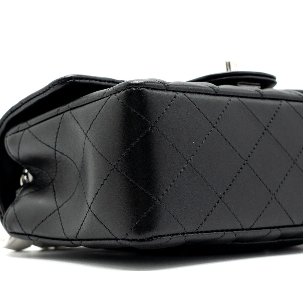Chanel mini rectangular flap bag lambskin black   (microchip)