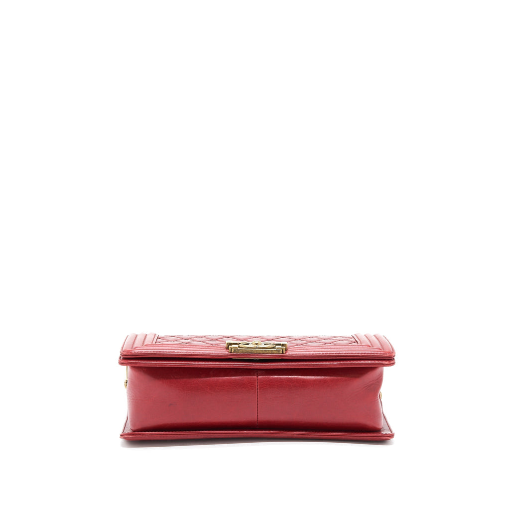 Chanel Medium Boy Bag Aged Calfskin Red With Ruthenium