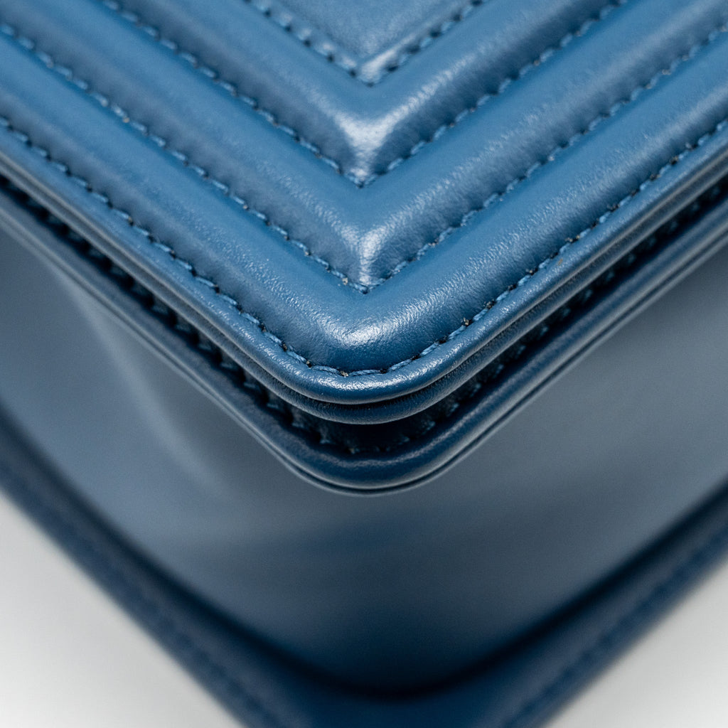 Chanel Medium Chevron Boy Bag Calfskin Blue