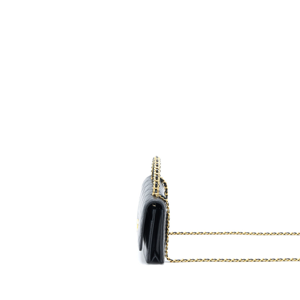 Chanel Detailed Top Handle Wallet on Chain Lambskin Black Brushed  (Microchip)