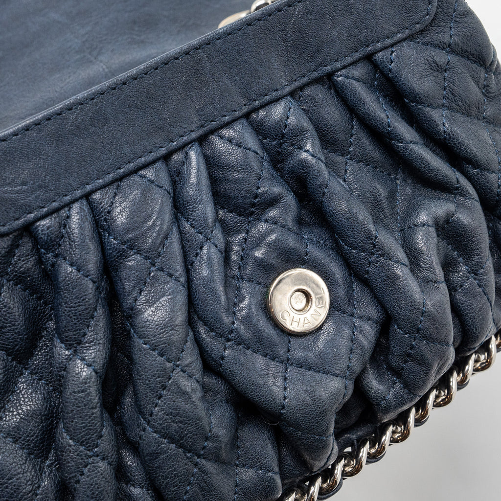 Chanel Mini Round Flap Bag With Chain Aged Calfskin Navy