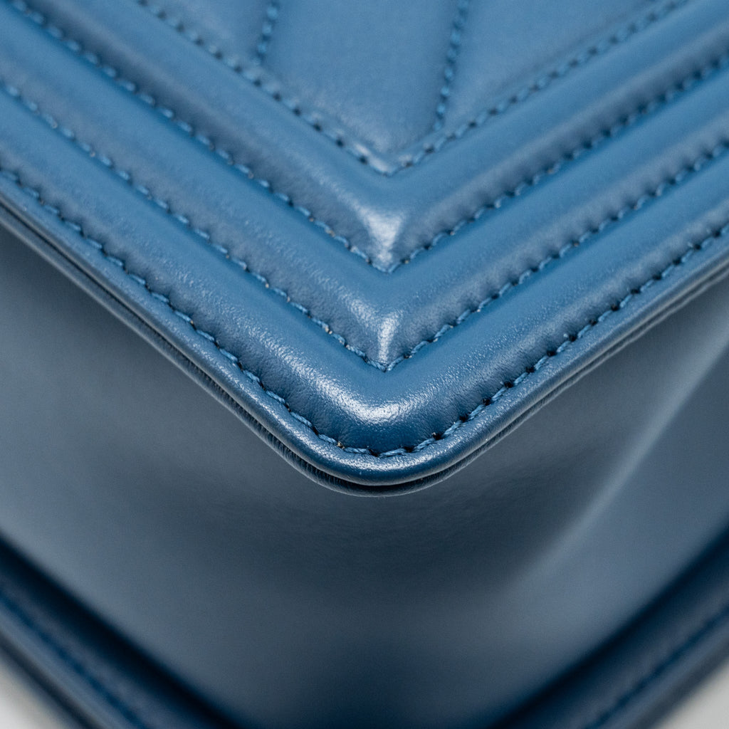 Chanel Medium Chevron Boy Bag Calfskin Blue