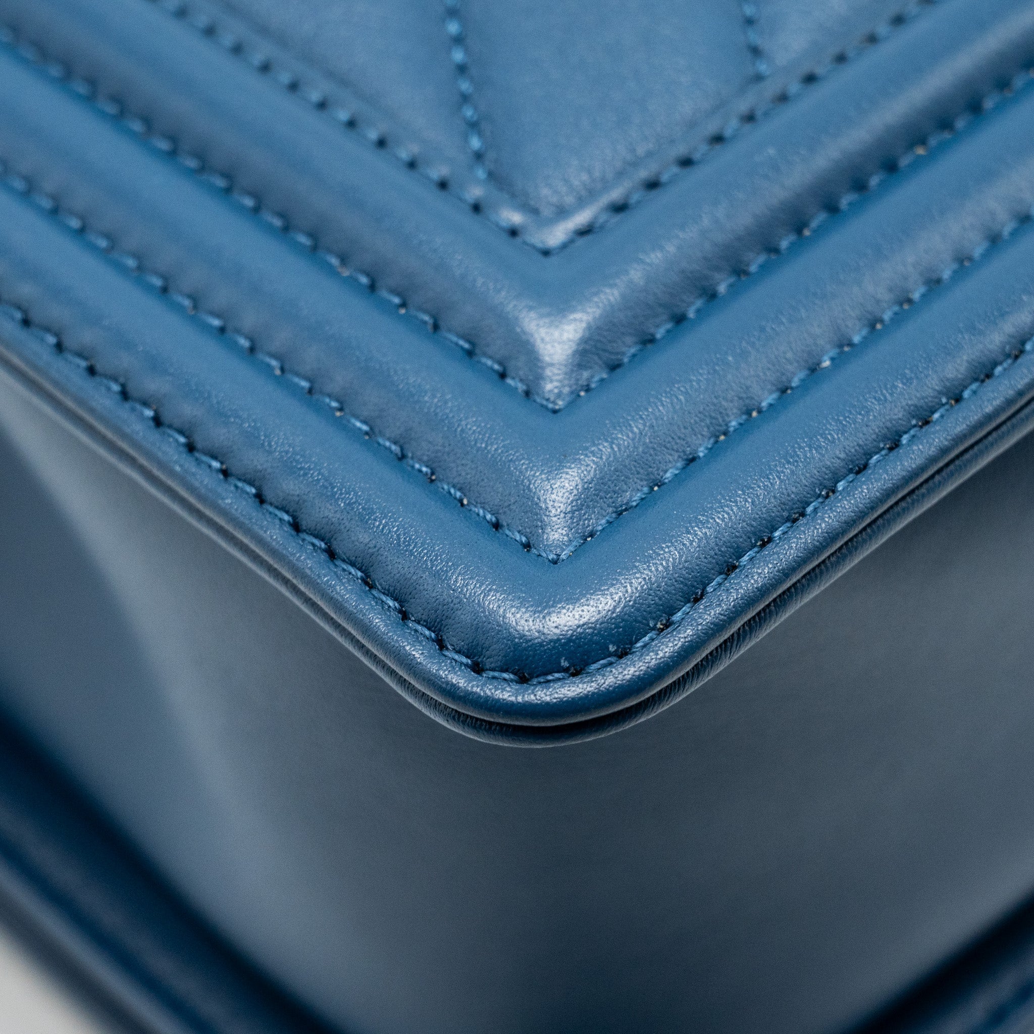 Chanel Medium Chevron Boy Bag Calfskin Blue