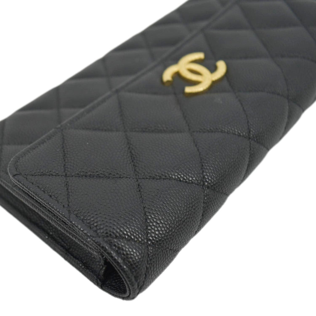 CHANEL Long Flap Quilted Caviar Wallet Black