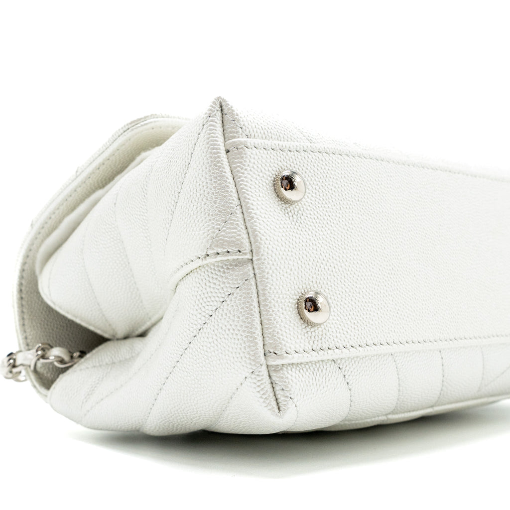 Chanel chevron small coco handle caviar iridescent white