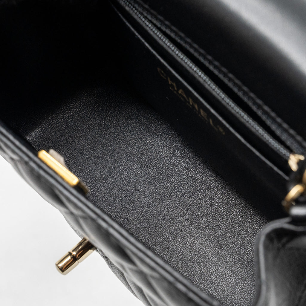 Chanel Mini Square Flap Bag Lambskin Black  (Microchip)