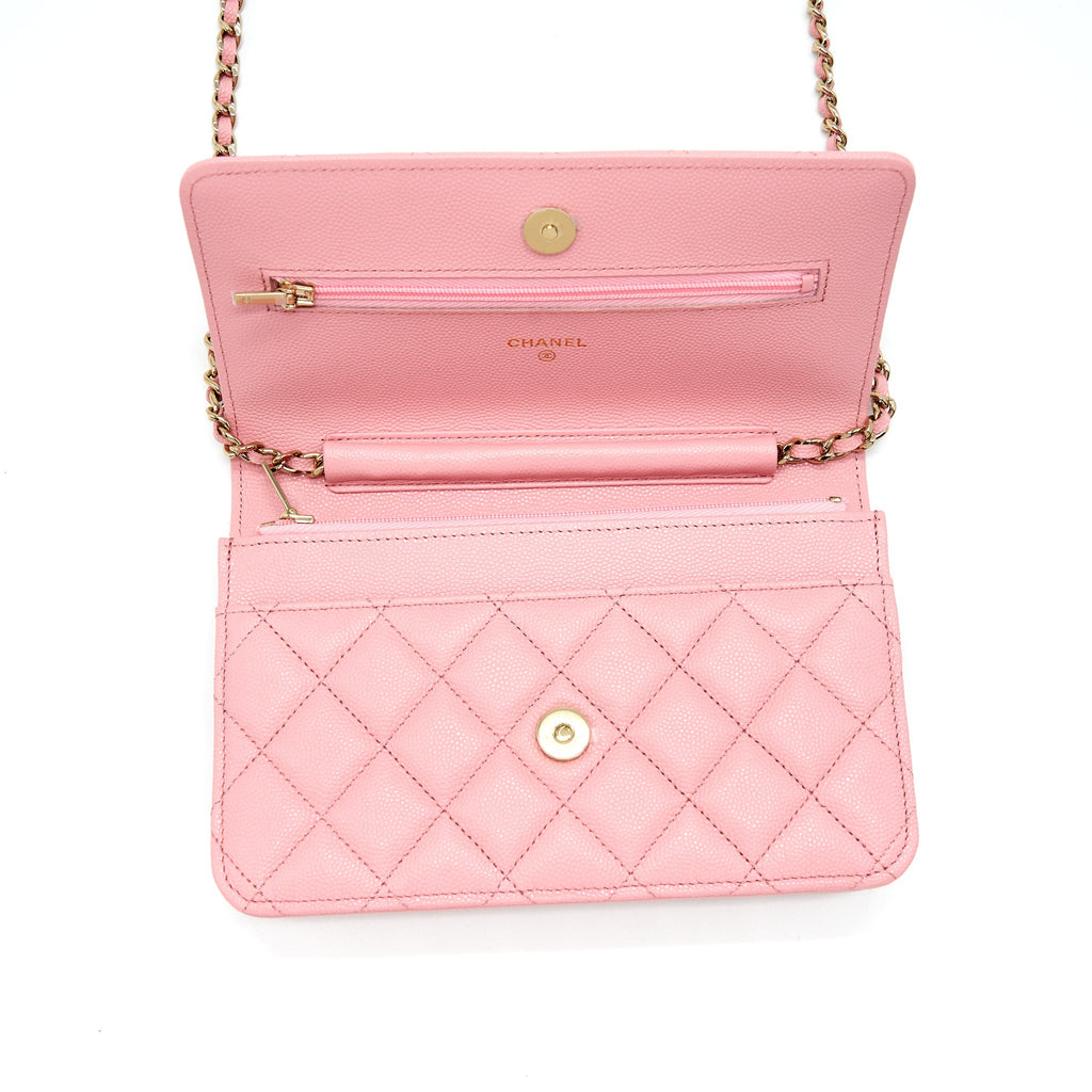 Chanel 22C Classic Wallet On Chain Caviar Pink L
