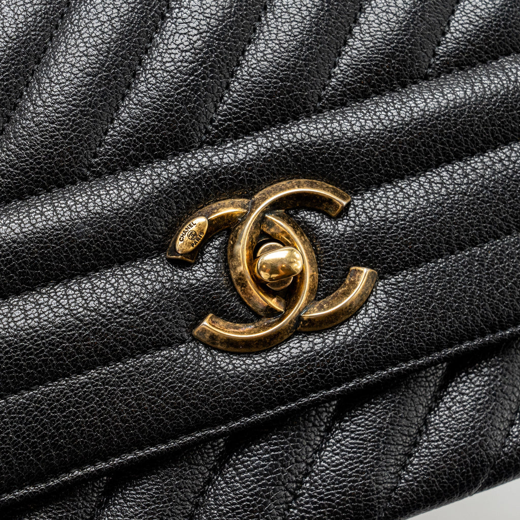 Chanel Small Diagnoal Flap Bag Shiny Goatskin Black