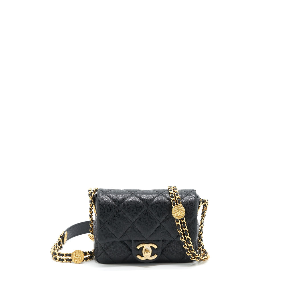 Chanel 22A Small Flap Bag Caviar Black Brushed  (Microchip)