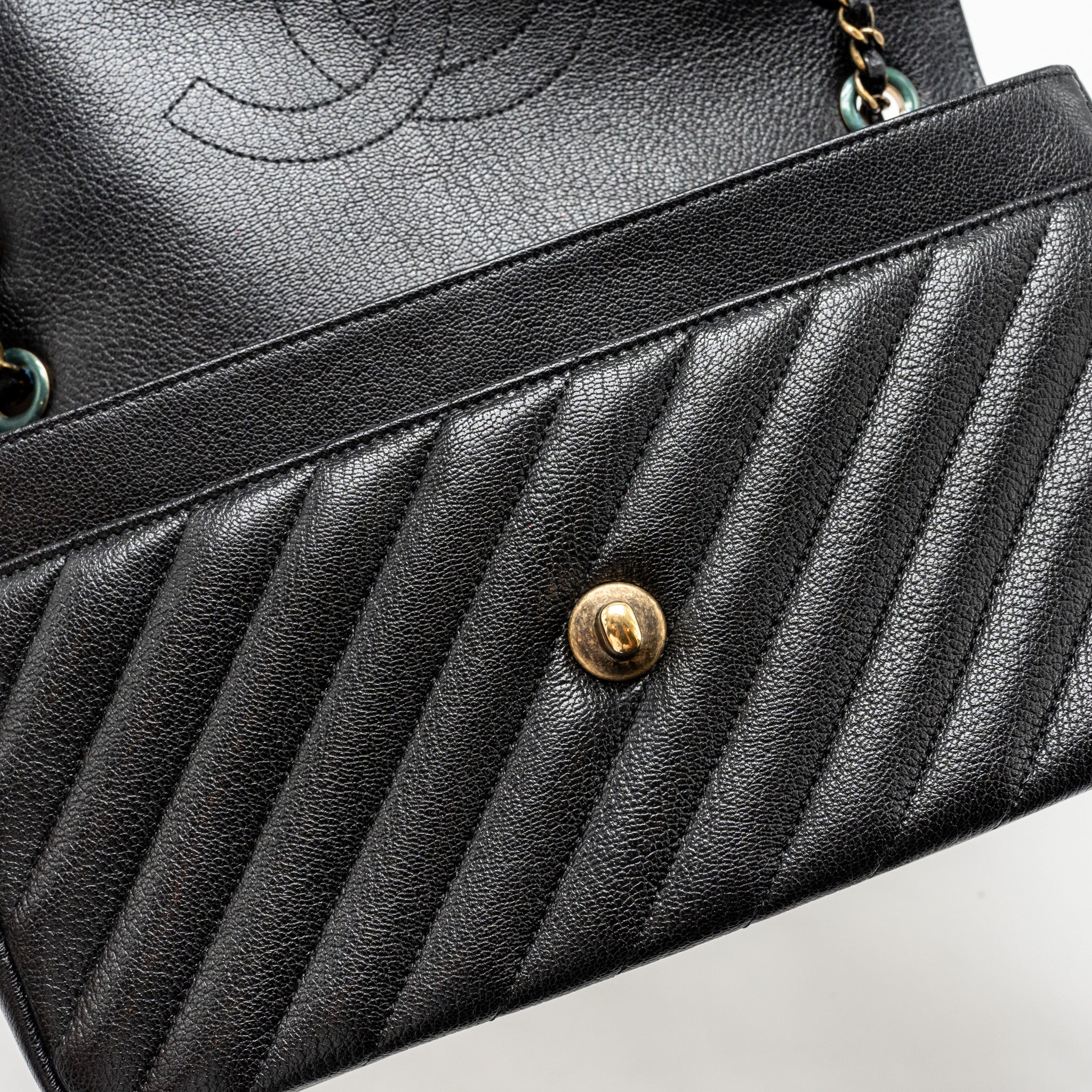 Chanel Small Diagnoal Flap Bag Shiny Goatskin Black