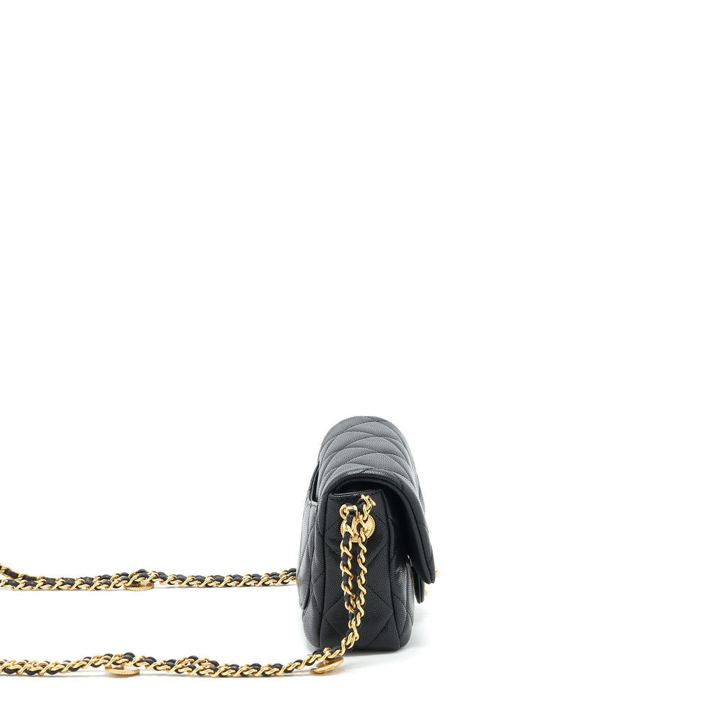 Chanel 22A Small Flap Bag Caviar Black Brushed  (Microchip)