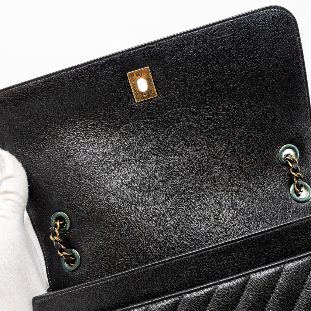 Chanel Small Diagnoal Flap Bag Shiny Goatskin Black