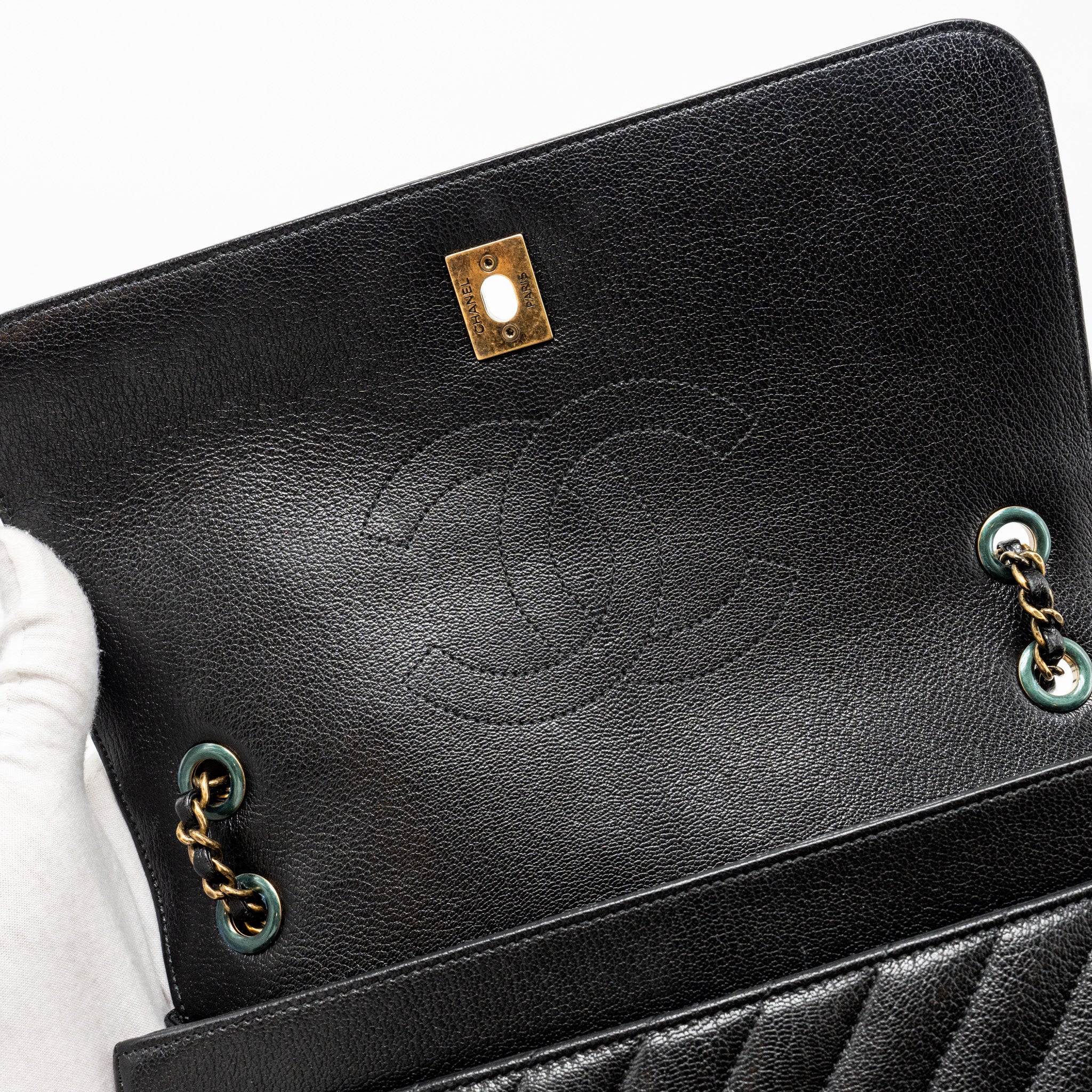 Chanel Small Diagnoal Flap Bag Shiny Goatskin Black
